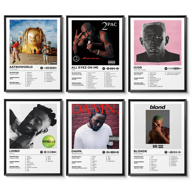 Music Album Covers Poster Rapper 2Pac,Travis Scott Hiphop Singer Album Covers Canvas Painting Wall Art Picture Poster Room Decor